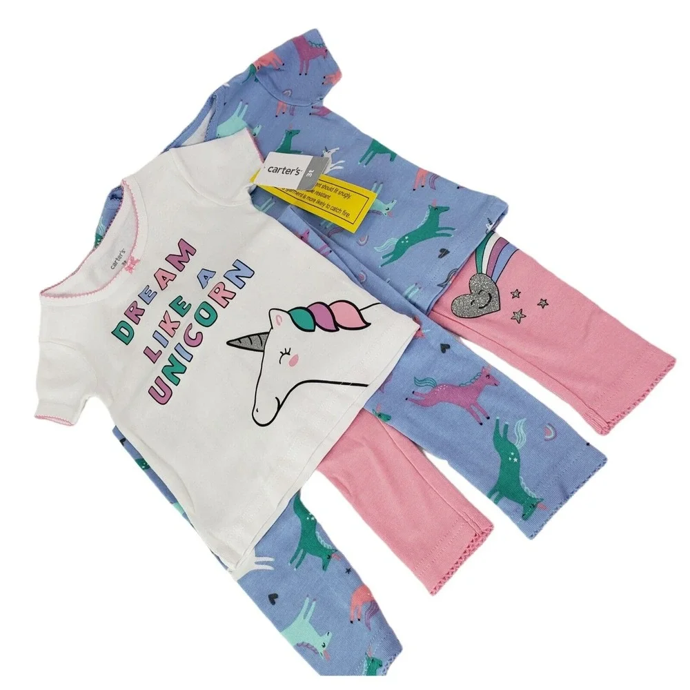 Carter's Toddler and Baby Girls' 4 Piece Cotton Pajama Set (Unicorn T 3)‎ New